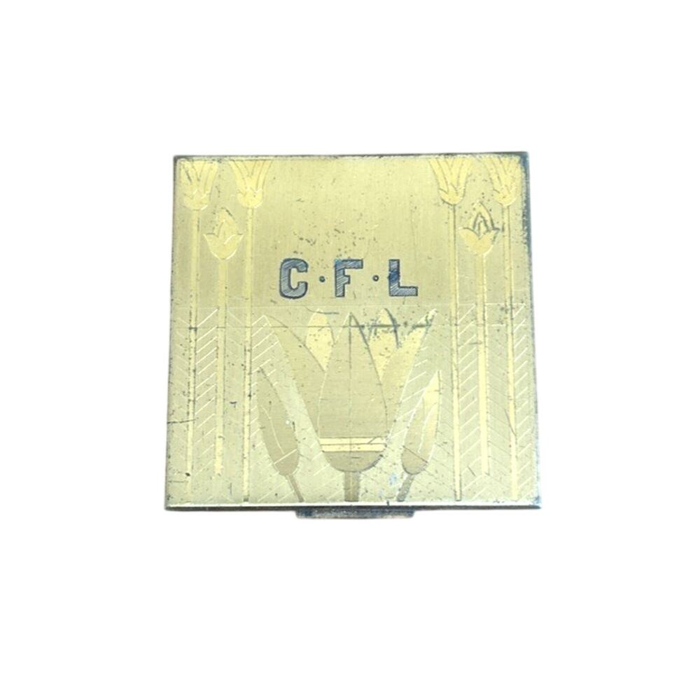 Vintage Art Deco Elgin American Brass Compact Case Egyptian Revival Lotus 2.75”